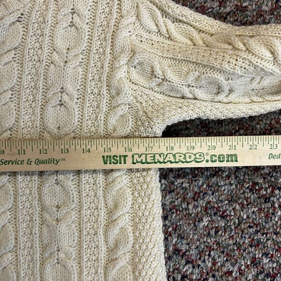 Vintage Inis Crafts Ivory Cable Knit Merino Crewneck Fisherman Sweater Size M - Picture 8 of 9